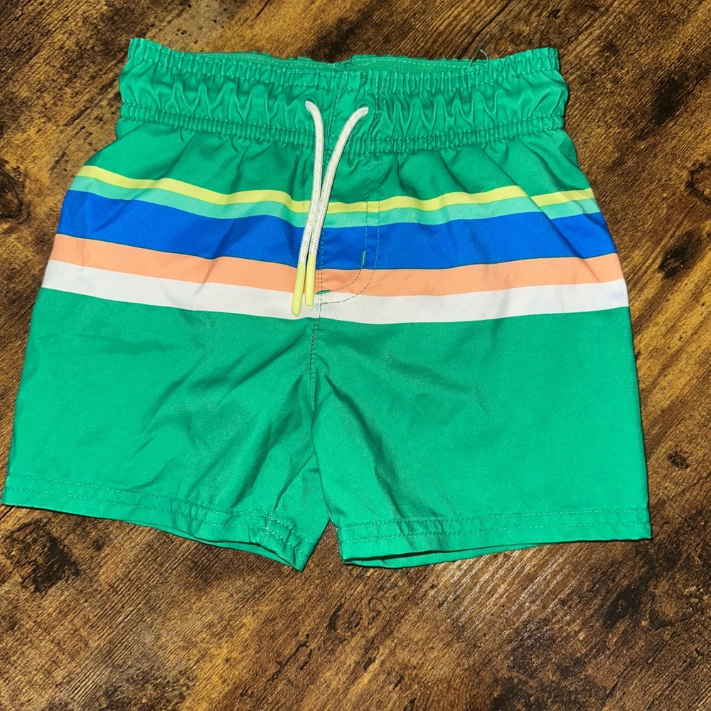 Kids Green Striped Bathing Suit